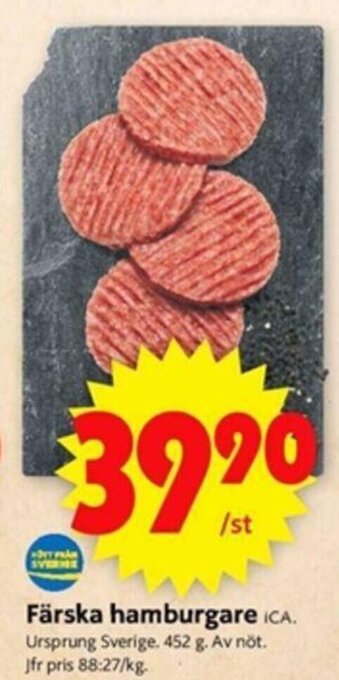 ICA Supermarket ICA Färsk hamburgare 452g erbjuda