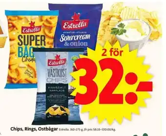 ICA Supermarket Estrella Chips, Ringar, Ostbågar 160-275g erbjuda