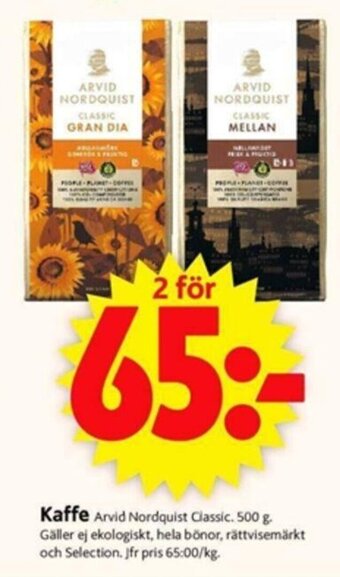 ICA Supermarket Arvid Nordquist Classic Kaffe 500g erbjuda
