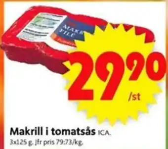 ICA Supermarket ICA Makrill i tomatsås 3x125g erbjuda