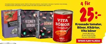 City Gross Favorit Krossade tomater, Bönor, Kikärtor, Vita bönor 380-400g erbjuda