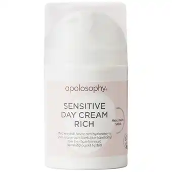 Apotek Hjärtat Apolosophy sensitive day cream rich oparf 50 ml erbjuda