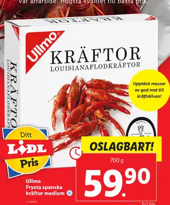 Lidl Ullmo Frysta spanska kräftor medium 700g erbjuda