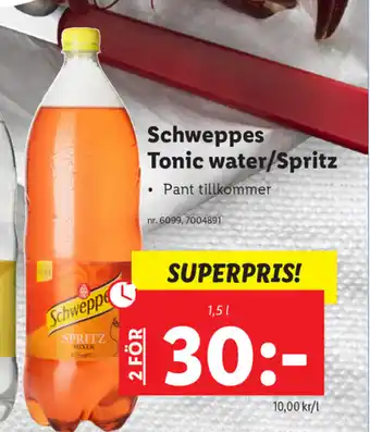 Lidl Schweppes Tonic water/Spritz 1,5l erbjuda