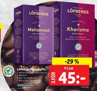 Lidl Löfbergs bryggkaffe 450g/st erbjuda