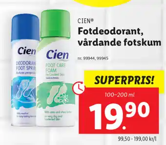 Lidl Cien Fotdeodorant, vårdande fotskum 100-200ml erbjuda