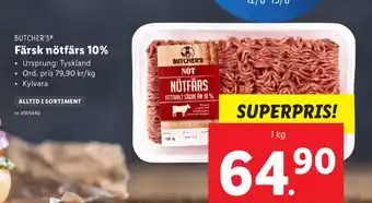 Lidl Butcher's Färsk nötfärs 10% 1kg erbjuda