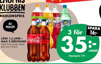 ÖoB Coca-Cola, Fanta, Sprite Läsk 1,5 liter - Maz 3 Köp/Kund erbjuda