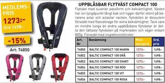 Uppblåsbar flytväst compact 100