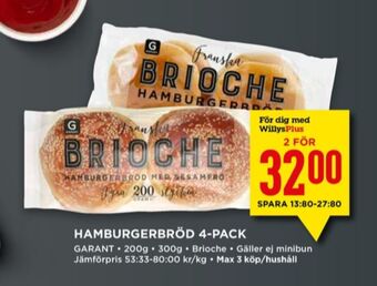 Willys Brioche hamburgerbröd erbjuda