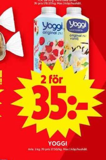 ICA Maxi Yoggi yoghurt erbjuda