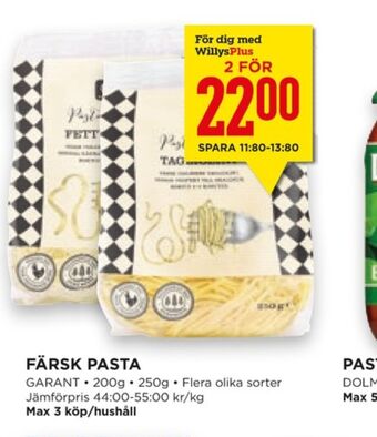 Willys Hemma Garant pasta erbjuda