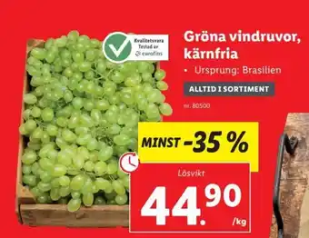 Lidl Gröna Vindruvor, Kärnfria erbjuda