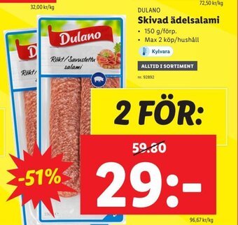Lidl Dulano Skivad Ädelsalami erbjuda