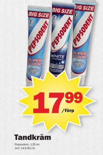 Pekås Pepsodent tandkräm erbjuda