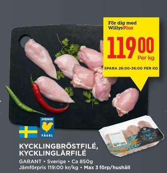 Willys Kycklingbröstfilé, kycklinglårfilé erbjuda