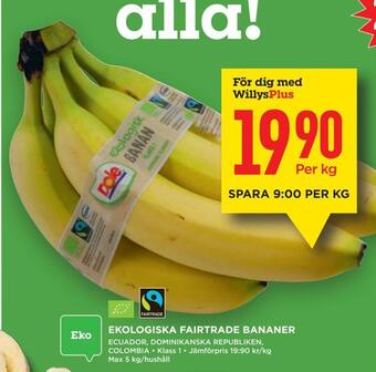 Willys Ekologiska fairtrade bananer erbjuda