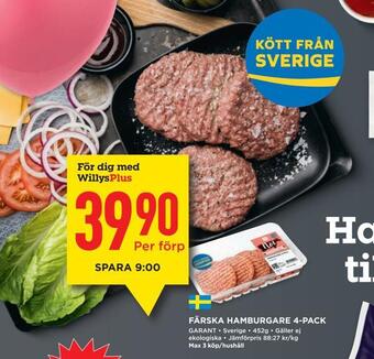 Willys Färska hamburgare 4-pack erbjuda