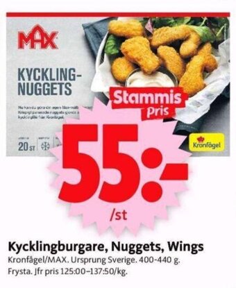 ICA Supermarket Kycklingburgare, Nuggets, Wings erbjuda