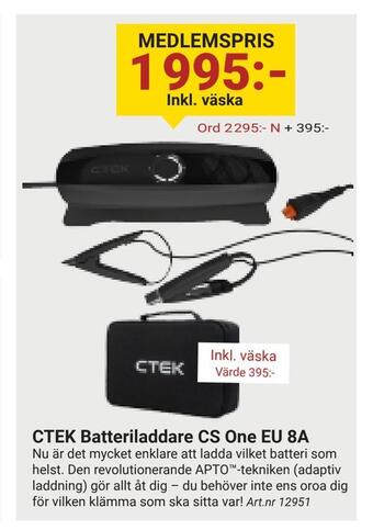 Erlandsons Brygga Ctek batteriladdare cs one eu 8a erbjuda