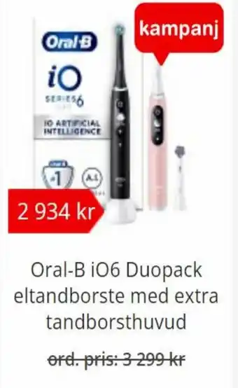 Apotea Oral-B iO6 Duopack Eltandborste Med Extra Tandborsthuvud erbjuda