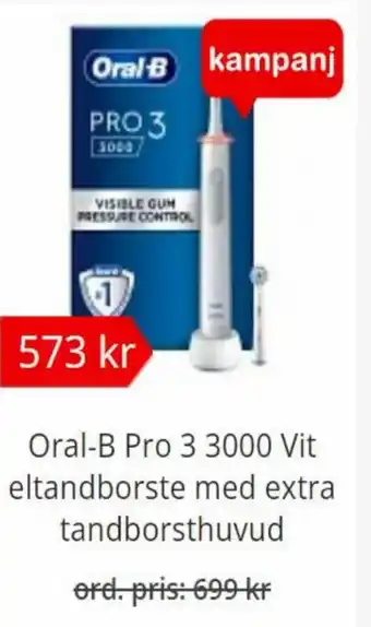 Oral-B Pro 3 3000 Vit Eltandborste Med Extra Tandborsthuvud