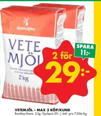 ÖoB Vetemjöl - Max 3 Köp/Kund erbjuda