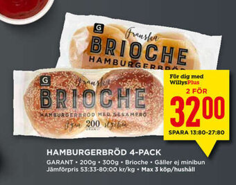 Willys Hemma Hamburgerbröd 4-pack erbjuda