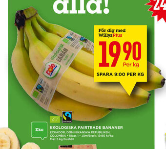 Willys Hemma Ekologiska Fairtrade Bananer erbjuda