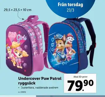 Lidl Undercover paw patrol ryggsäck erbjuda
