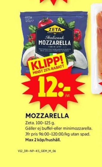 ICA Kvantum Zeta mozzarella erbjuda