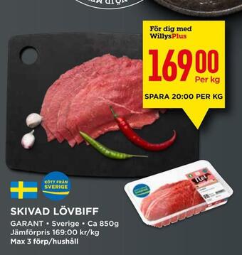 Willys Skivad lövbiff erbjuda
