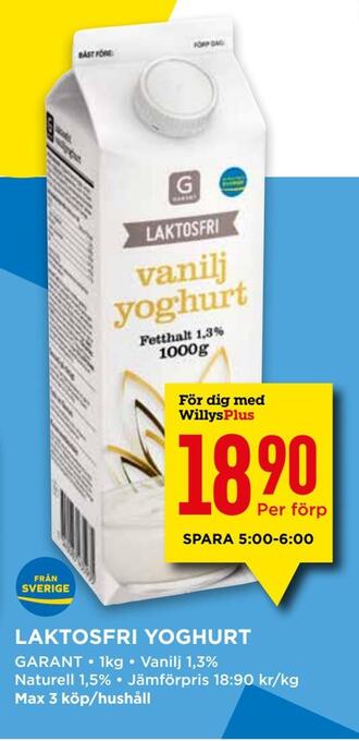 Willys Laktosfri yoghurt erbjuda
