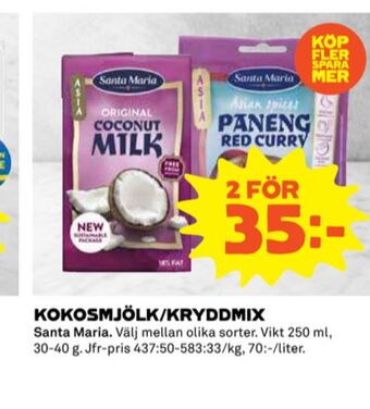Coop Santa maria kokosmjölk erbjuda
