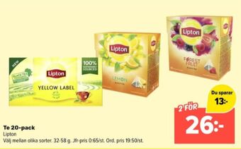 Coop Extra Lipton tepåsar erbjuda