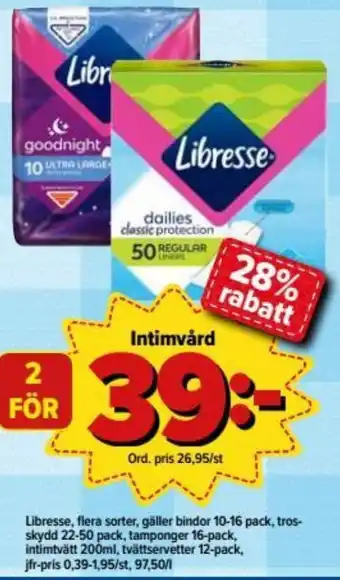Östenssons Libresse Intimvård 10-16 pack/22-50 pack erbjuda