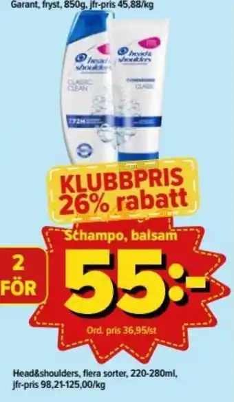 Östenssons Head & Shoulders Schampo, balsam 220-280ml erbjuda