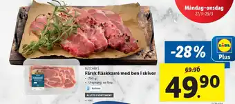 Lidl Butcher's Färsk Fläskkarré med ben i skivor erbjuda