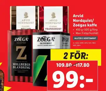 Lidl Arvid Nordquist/ Zoégas Kaffe erbjuda