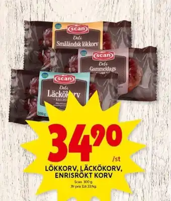 ICA Kvantum Scan Lökkorv, Läckökorv, Enrisrökt Korv erbjuda