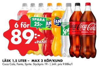 ÖoB Läsk 1,5 liter - max 3 köp/kund erbjuda