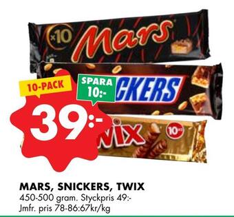 ÖoB Mars, snickers, twix erbjuda