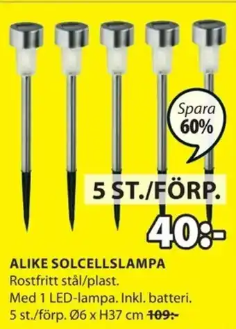Alike Solcellslampa Ø6 x H37cm