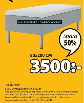 JYSK Dreamzone Gold B10 Resårbotten Grå-27 80x200cm erbjuda