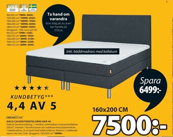JYSK Dreamzone Gold C20 Kontinentalsäng Grå-40 160x200cm erbjuda