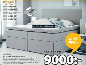 JYSK Dreamzone Gold C50 Kontinentalsäng Grå-31 160x200cm erbjuda
