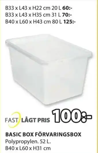JYSK Fast Lågt Pris Basic Box Förvaringsbox L52 B40 x L60 X H31cm erbjuda