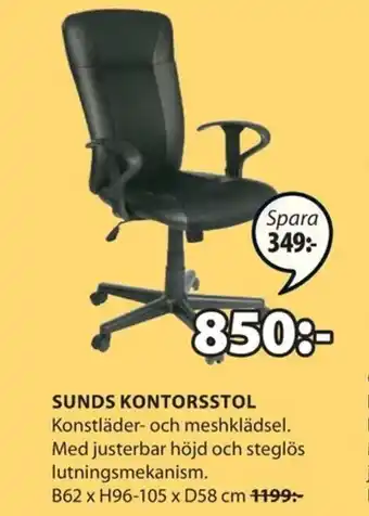 JYSK Sunds Kontorsstol B62 x H96-105 x D58cm erbjuda