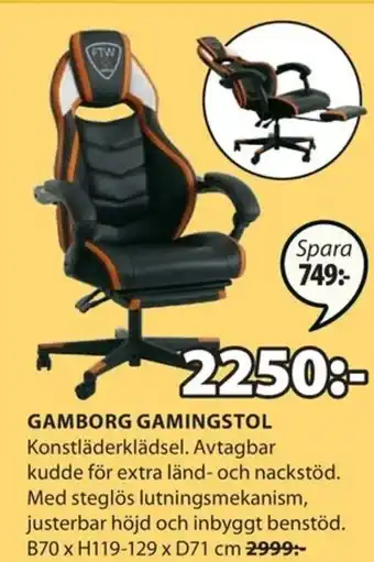 JYSK Gamborg Gamingstol B70 x H119 -129 x D71cm erbjuda