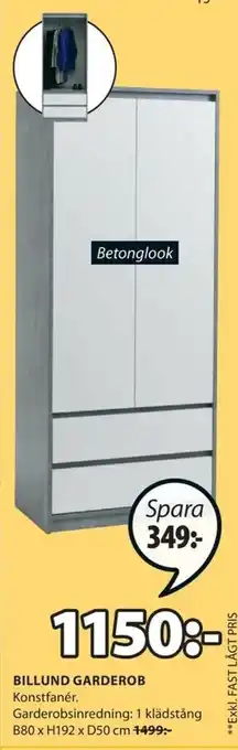 JYSK Billund Garderob B80 x H192 x D50cm erbjuda